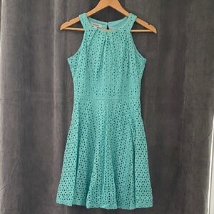 dressbarn Sleeveless Eyelet Dress in Aqua